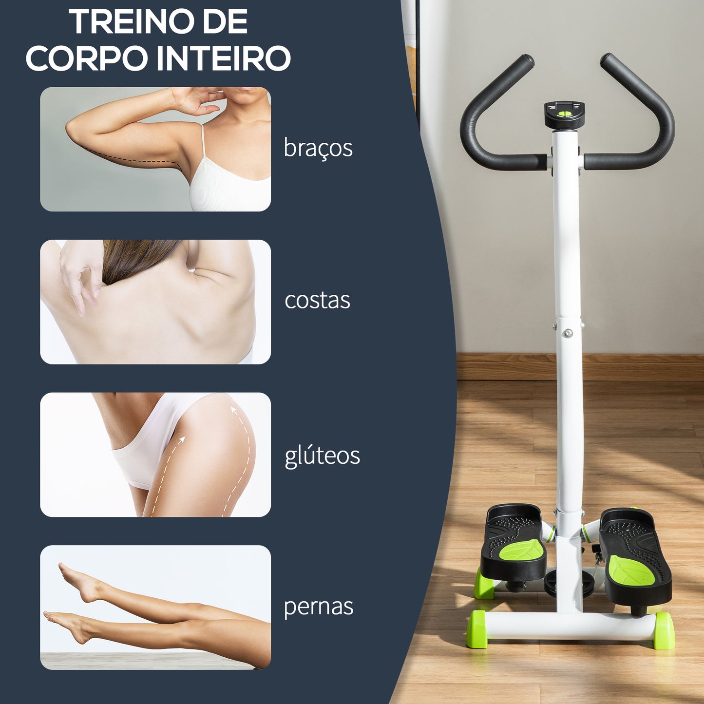 HOMCOM Máquina de Step Stepper Fitness em Casa com Tela LCD Alça e Pedais Antiderrapantes Equipamento de Exercício para Ginásio Escritório 55x44x108 cm Branco