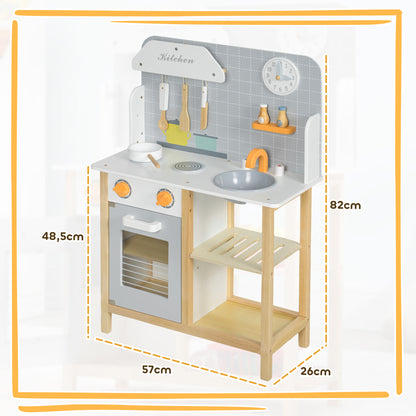 AIYAPLAY Cozinha de Brinquedo para Crianças acima de 3 Anos Cozinha Infantil de Madeira com Sons Fogão Forno Lavatório e Acessórios de Cozinha 57x26x82 cm Multicor