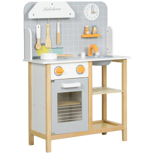 AIYAPLAY Cozinha de Brinquedo para Crianças acima de 3 Anos Cozinha Infantil de Madeira com Sons Fogão Forno Lavatório e Acessórios de Cozinha 57x26x82 cm Multicor