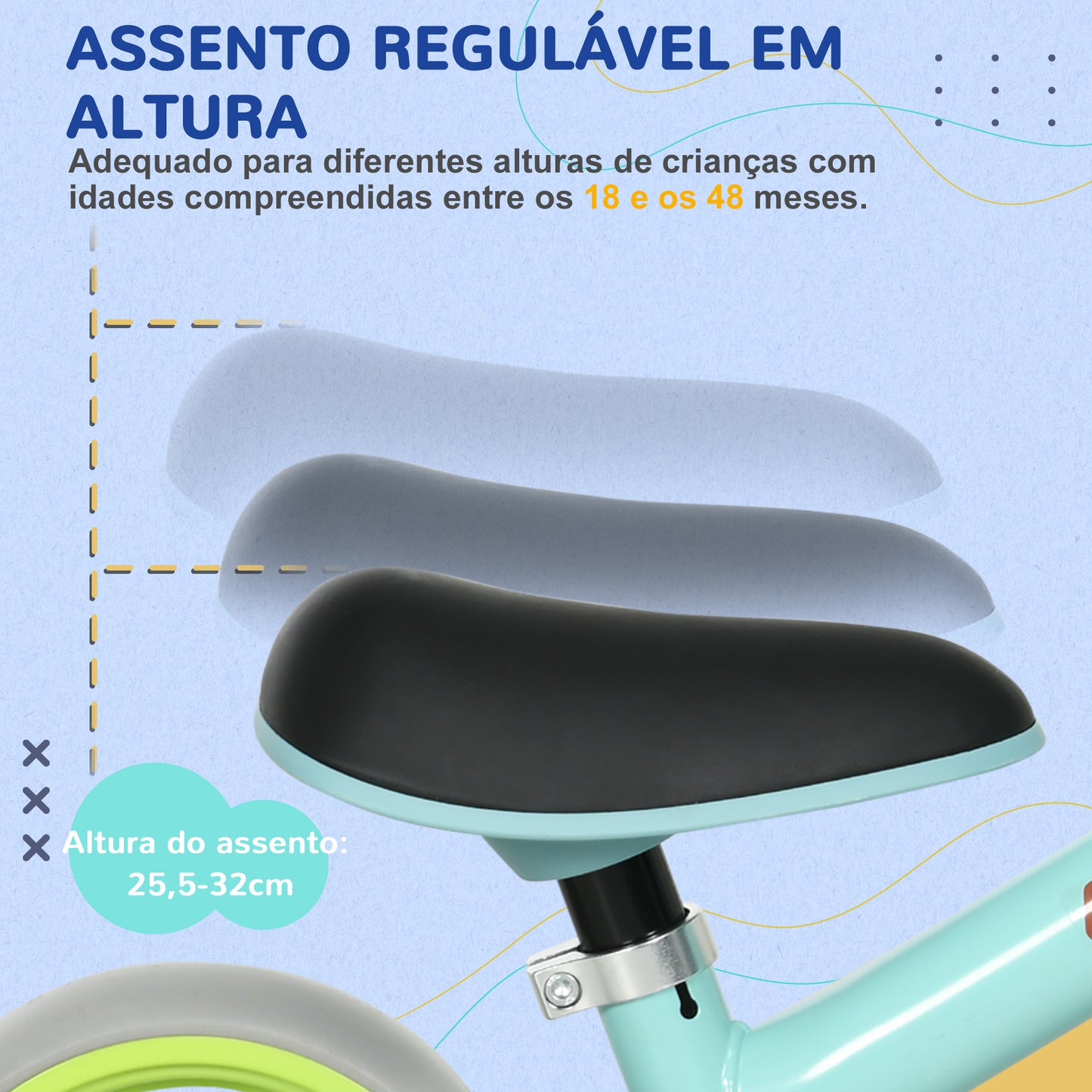 AIYAPLAY Bicicleta sem Pedais para Crianças de 18-48 Meses Bicicleta de Equilíbrio com Assento Ajustável em Altura Carga 25 kg 66,5x34x47 cm Verde