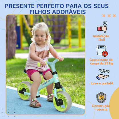 AIYAPLAY Bicicleta sem Pedais para Crianças de 18-48 Meses Bicicleta de Equilíbrio com Assento Ajustável em Altura Carga 25 kg 66,5x34x47 cm Verde