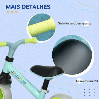 AIYAPLAY Bicicleta sem Pedais para Crianças de 18-48 Meses Bicicleta de Equilíbrio com Assento Ajustável em Altura Carga 25 kg 66,5x34x47 cm Verde