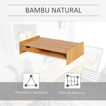 HOMCOM Suporte para Monitor de Bambu Organizador de Escritório para Monitor Portátil 48x25,5x11,5 cm Madeira