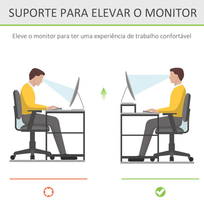 HOMCOM Suporte para Monitor de Bambu Organizador de Escritório para Monitor Portátil 48x25,5x11,5 cm Madeira