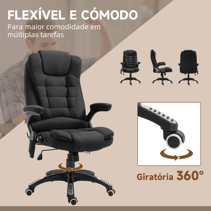 Cadeira de Escritório Urnit Reclinável com 6 Pontos de Massagem e Aquecimento - Preto - Design Moderno