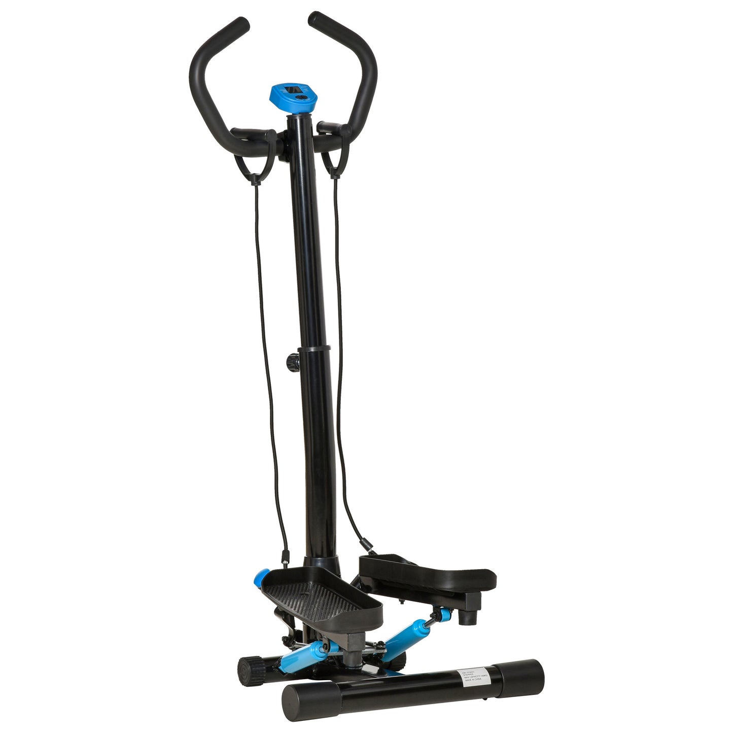 HOMCOM Máquina de Step Fitness com Guiador Ajustável em Altura Tela LCD Bandas Elásticas Pedais Antiderrapantes Equipamento de Exercício para Academia em Casa 55x53x118-128cm Preto