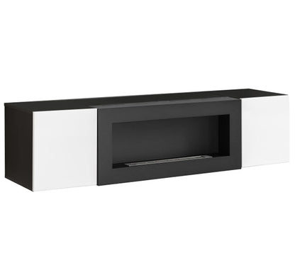 Armario colgante con chimenea  modelo Kaira lumbre (160x40cm) en negro y blanco