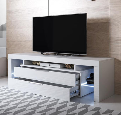 Móvel de TV Neyla com 2 Gavetas de 160cm - Branco Brilhante - Design Moderno