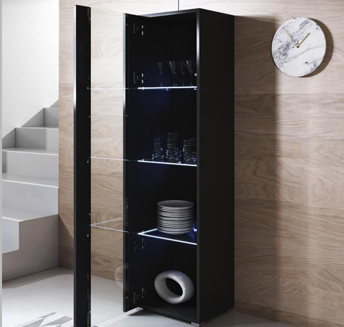 Vitrine Rialba de 167cm com Luzes LED - Preto - Design Moderno