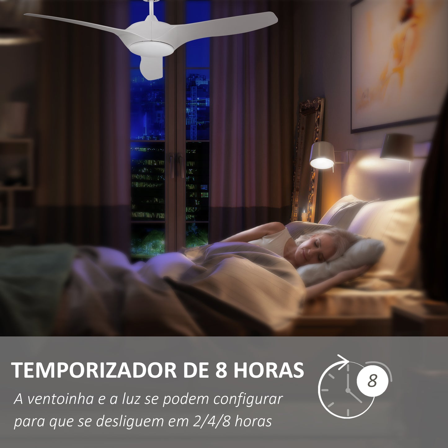 HOMCOM Ventoinha de Teto Diâmetro 132cm com Luz LED Controle Remoto 3 Lâminas Reversíveis 6 Velocidades e Temporizador Silencioso para Dormitório Sala de Estar Sala de Jantar Branco