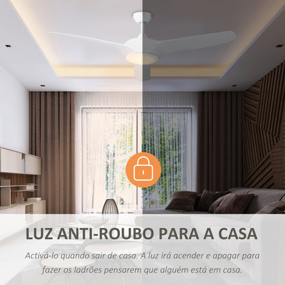 HOMCOM Ventoinha de Teto Diâmetro 132cm com Luz LED Controle Remoto 3 Lâminas Reversíveis 6 Velocidades e Temporizador Silencioso para Dormitório Sala de Estar Sala de Jantar Branco