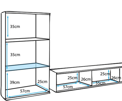 Mueble de salón Aristo blanco mate y cristal negro (2,35m)