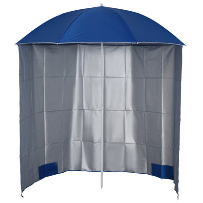 Outsunny Chapéu de Sol de Praia com Painel Lateral Ø220x220 cm Chapéu de Sol com Manivela Manual 8 Hastes de Aço e Bolsa de Transporte para Jardim Piscina Azul