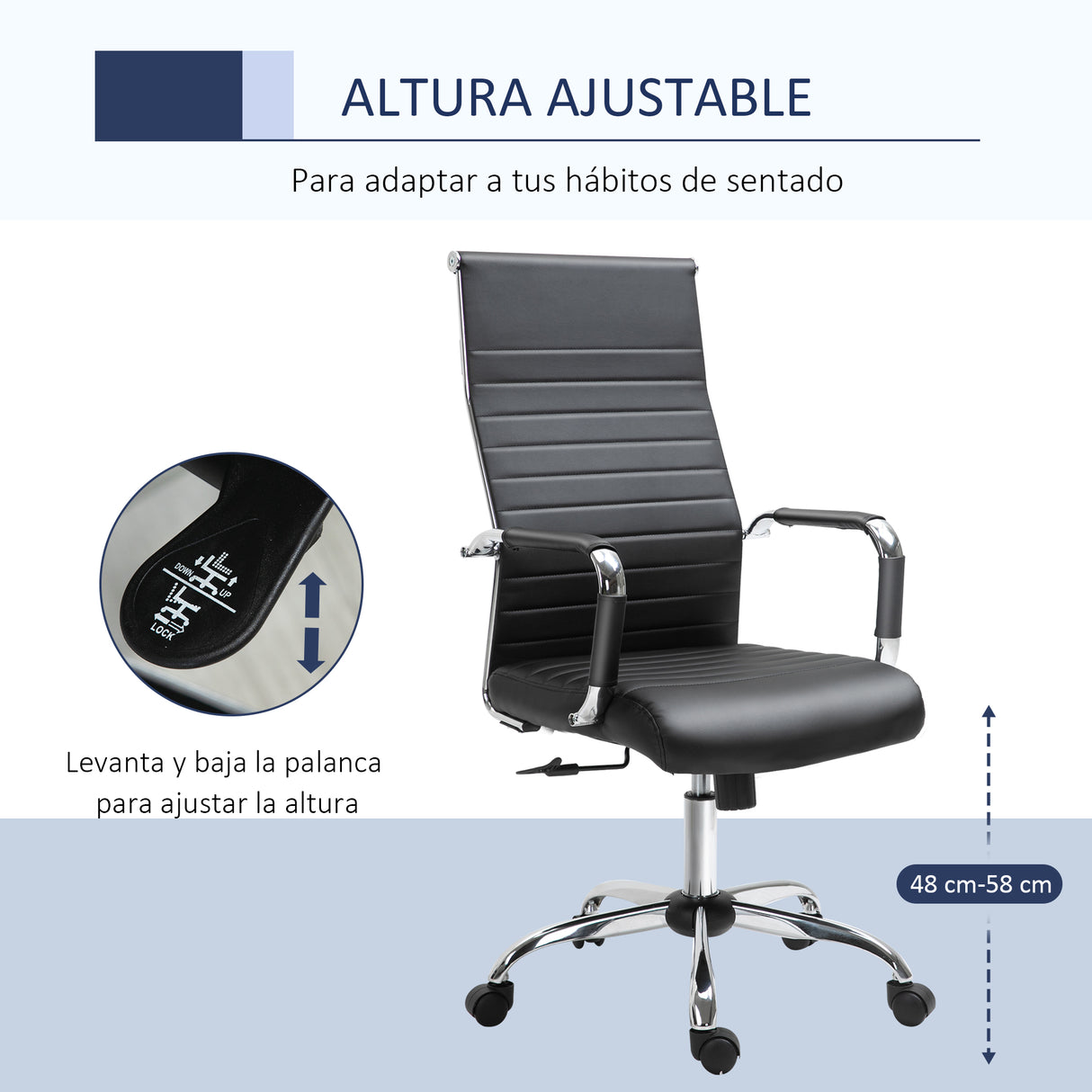 Vinsetto Cadeira de Escritório Ergonômica Giratoria 360° Inclinável com Altura Ajustável Rodas Apoio de Braços 54x62x104-114 cm Preto