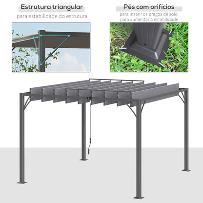 Outsunny Pérgola 3x3 m para Jardim com Desenho de Lâminas Superiores Giratórias até 135° Proteção UV 50+ e Estrutura de Aço para Pátio Terraço Varanda Cinza