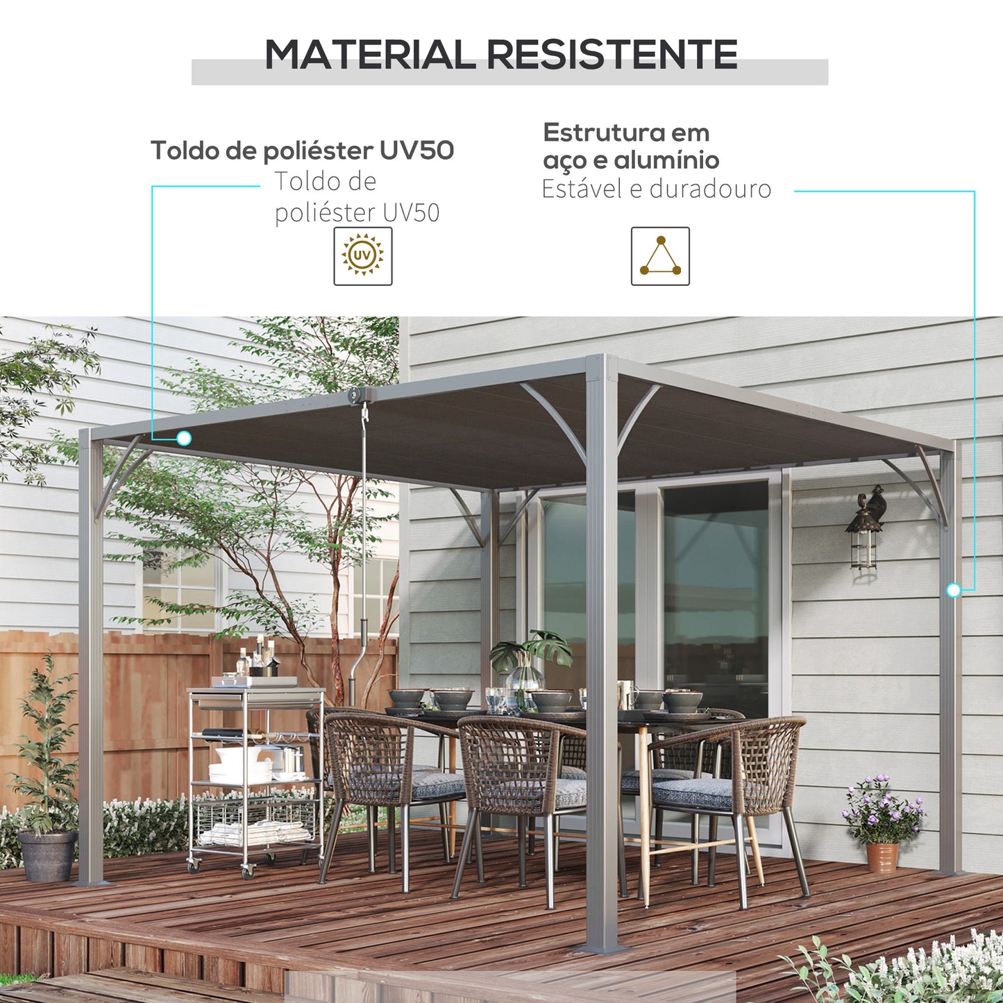 Outsunny Pérgola 3x3 m para Jardim com Desenho de Lâminas Superiores Giratórias até 135° Proteção UV 50+ e Estrutura de Aço para Pátio Terraço Varanda Cinza