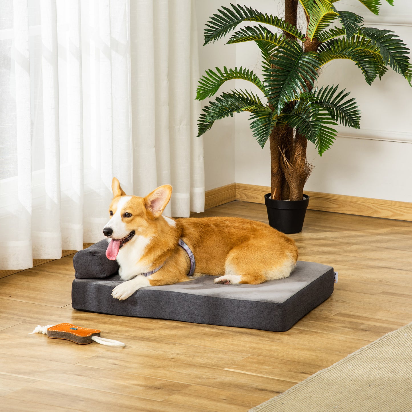 PawHut Cama para Cães Lavável Ortopédica com Almofada e Capa Removível Almofada para Cães de Pelúcia e Espuma Viscoelástica 75x55x20cm Cinza