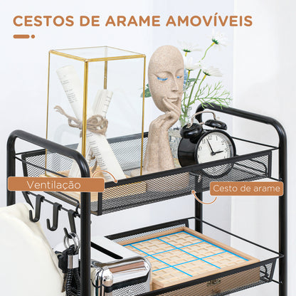 HOMCOM Carrinho Auxiliar com Rodas Carrinho de Cozinha de 5 Níveis com Cestos de Malha Removíveis e Estrutura de Aço para Sala de Estar Casa de Banho Sala de Jantar Escritório 45x26,5x106 cm Preto