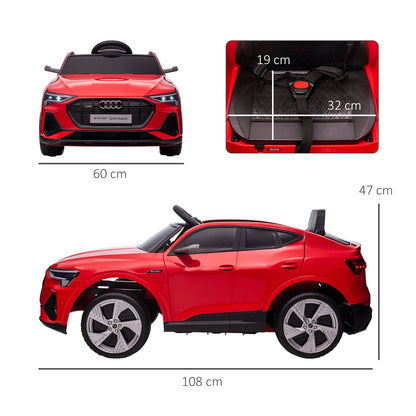 HOMCOM Carro Elétrico Audi E-Tron 12V para Crianças acima de 3 Anos com Controle Remoto Faróis Buzina Música MP3 TF USB e Abertura da Porta 3-8km/h 108x60x47cm Vermelho