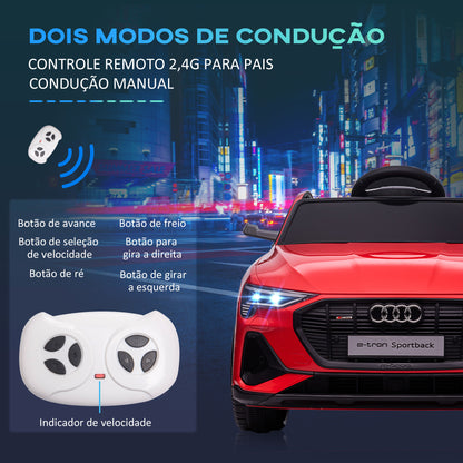 HOMCOM Carro Elétrico Audi E-Tron 12V para Crianças acima de 3 Anos com Controle Remoto Faróis Buzina Música MP3 TF USB e Abertura da Porta 3-8km/h 108x60x47cm Vermelho