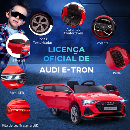 HOMCOM Carro Elétrico Audi E-Tron 12V para Crianças acima de 3 Anos com Controle Remoto Faróis Buzina Música MP3 TF USB e Abertura da Porta 3-8km/h 108x60x47cm Vermelho