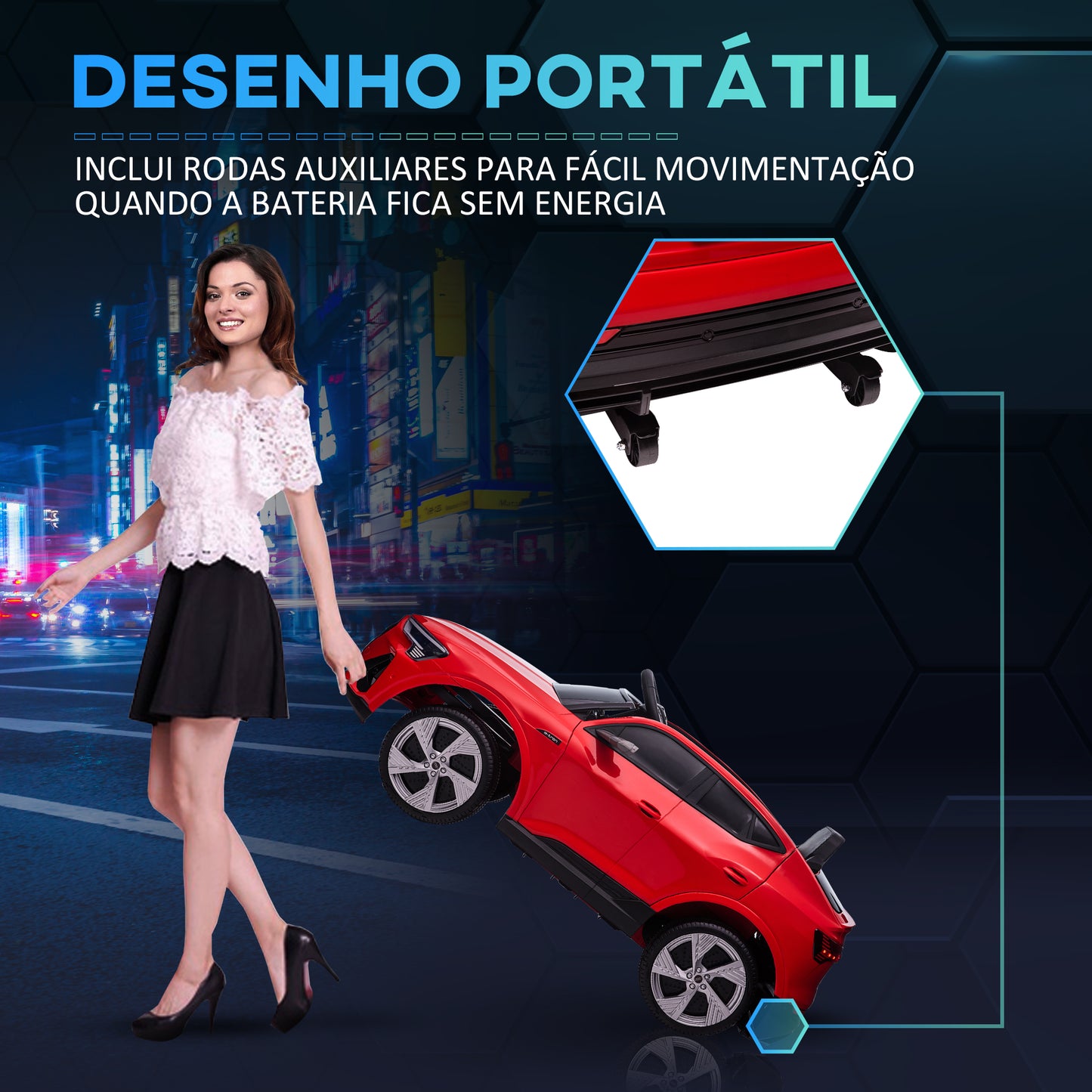 HOMCOM Carro Elétrico Audi E-Tron 12V para Crianças acima de 3 Anos com Controle Remoto Faróis Buzina Música MP3 TF USB e Abertura da Porta 3-8km/h 108x60x47cm Vermelho