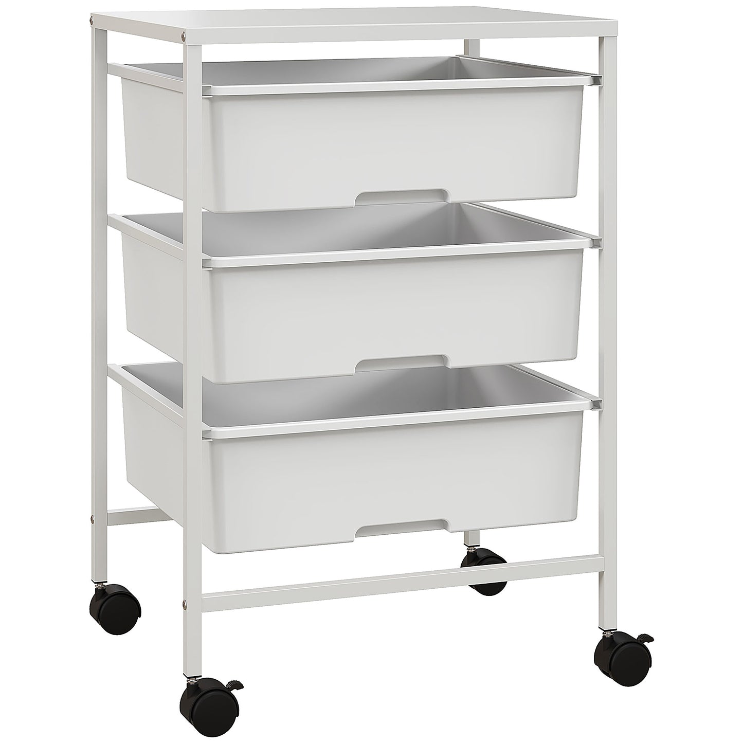 HOMCOM Carrinho Auxiliar com Rodas Carrinho de Cozinha de 3 Níveis com 3 Cestos para Armazenamento e Estrutura de Aço para Sala de Jantar Banheiro 40,8x33,5x60,5 cm Branco