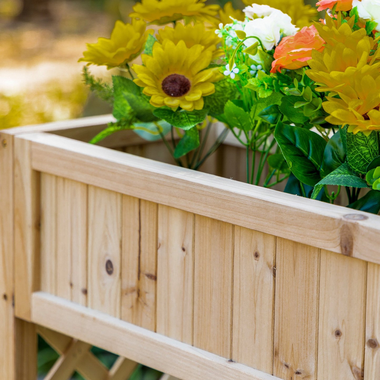 Outsunny Horta Vertical Elevada de Madeira 90x30x90cm Mesa de Cultivo de Jardim com Prateleira Inferior e 4 Orifícios de Drenagem para Plantas Vasos Flores Madeira Natural