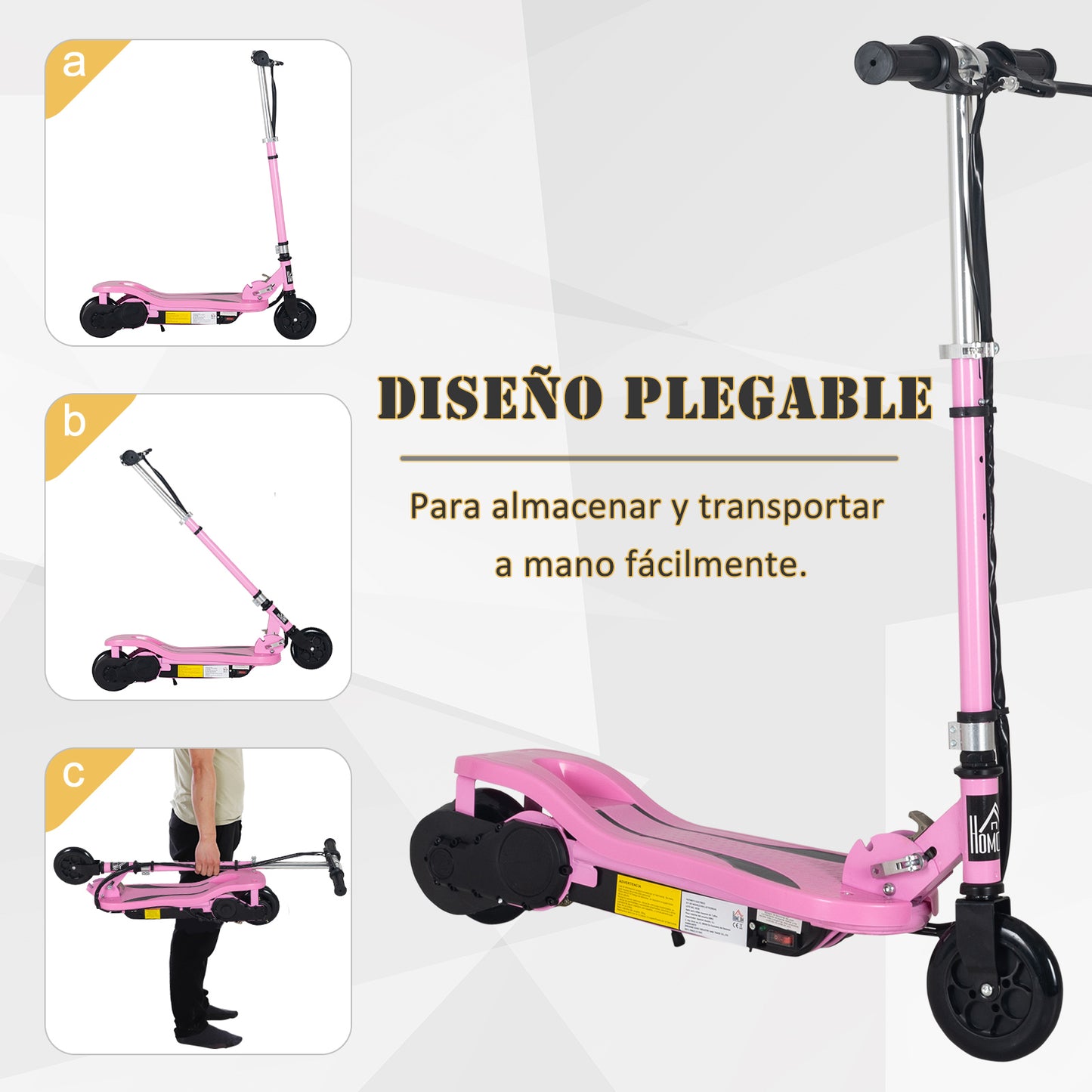 HOMCOM Trotinete Elétrico Dobrável Suporta até 50kg com Altura Ajustável Scooter Elétrica com Interruptor de Inicio e Freios 75x36x82-93cm Rosa