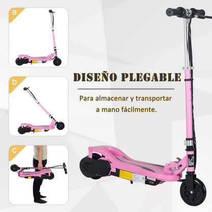 HOMCOM Trotinete Elétrico Dobrável Suporta até 50kg com Altura Ajustável Scooter Elétrica com Interruptor de Inicio e Freios 75x36x82-93cm Rosa