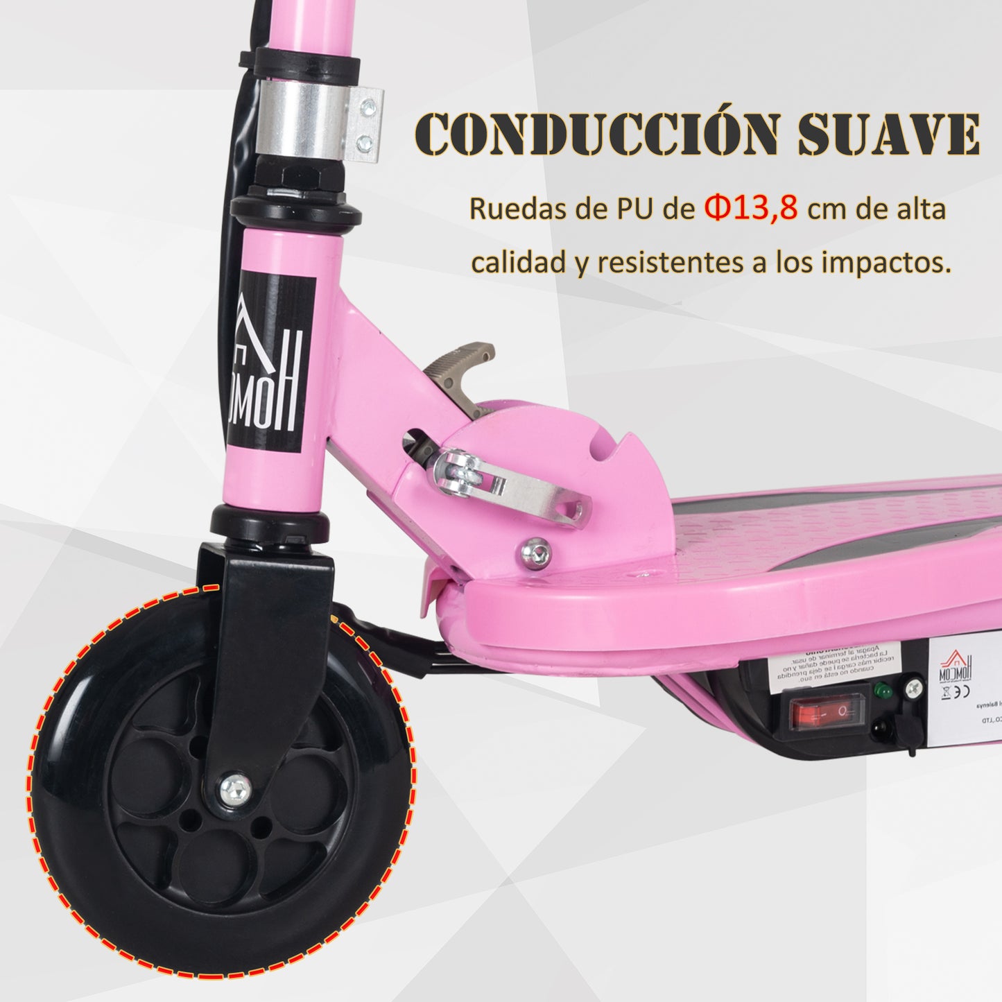 HOMCOM Trotinete Elétrico Dobrável Suporta até 50kg com Altura Ajustável Scooter Elétrica com Interruptor de Inicio e Freios 75x36x82-93cm Rosa