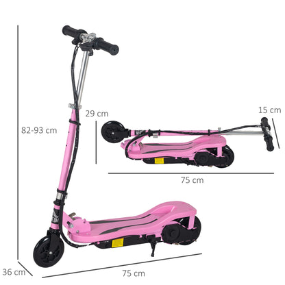 HOMCOM Trotinete Elétrico Dobrável Suporta até 50kg com Altura Ajustável Scooter Elétrica com Interruptor de Inicio e Freios 75x36x82-93cm Rosa