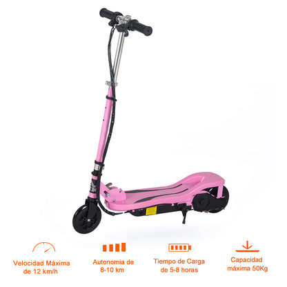 HOMCOM Trotinete Elétrico Dobrável Suporta até 50kg com Altura Ajustável Scooter Elétrica com Interruptor de Inicio e Freios 75x36x82-93cm Rosa