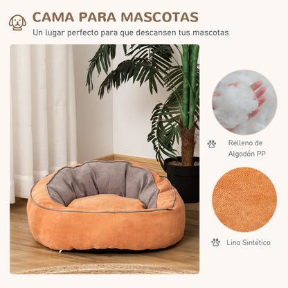 PawHut Cama para Cães e Gatos Pequenos Almofada para Animais de Estimação Pequenos Suave e Redonda 59x59x30cm Laranja e Cinza