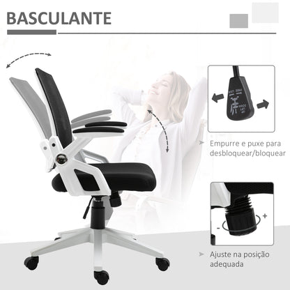 Vinsetto Cadeira de Escritório Ergonômica Cadeira de Escritório Basculante com Altura Ajustável Apoio para o Braço Dobrável Suporte Lombar e Malha Transpirável 61x61x94-104cm Preto