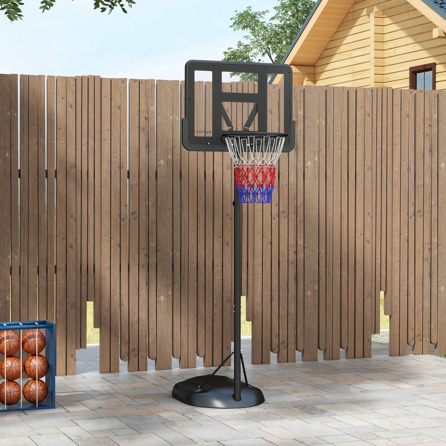 SPORTNOW Tabela de Basquetebol com Altura Ajustável 216-277 cm Aro de Basquetebol para Exterior com Rodas e Base Recarregável para Adolescentes Preto