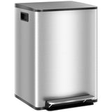 HOMCOM Balde de Lixo de Cozinha com 2 Compartimentos 2x20L Cubo de Lixo de Aço Inoxidável com Pedal Fechamento Suave e Cubo Amovível para Escritório Cozinha Prata