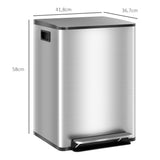 HOMCOM Balde de Lixo de Cozinha com 2 Compartimentos 2x20L Cubo de Lixo de Aço Inoxidável com Pedal Fechamento Suave e Cubo Amovível para Escritório Cozinha Prata