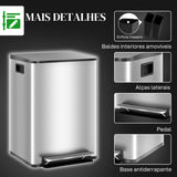 HOMCOM Balde de Lixo de Cozinha com 2 Compartimentos 2x20L Cubo de Lixo de Aço Inoxidável com Pedal Fechamento Suave e Cubo Amovível para Escritório Cozinha Prata