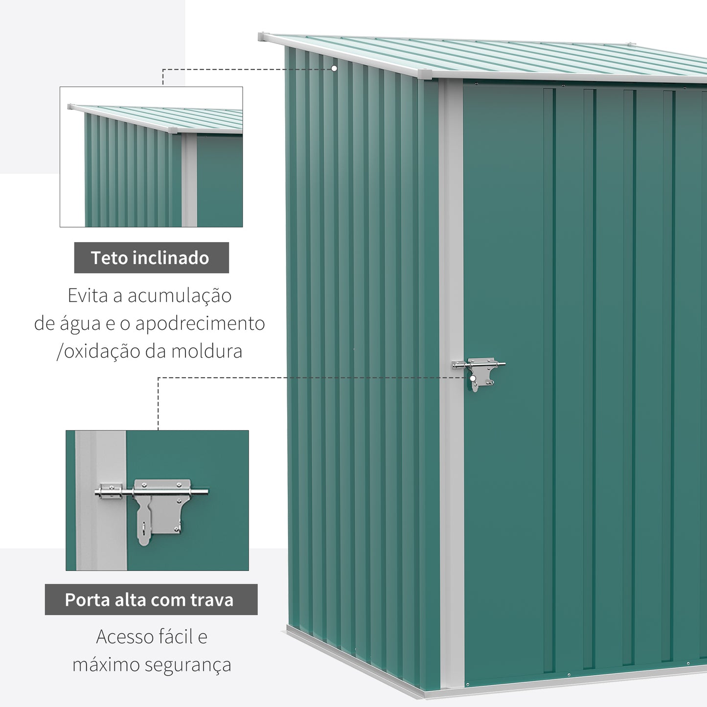 Outsunny Abrigo de Jardim 0,92 m² 100x103x160cm Abrigo Exterior de Aço Galvanizado com Porta Fechadura e Teto Inclinado para Armazenamento de Ferramentas Verde