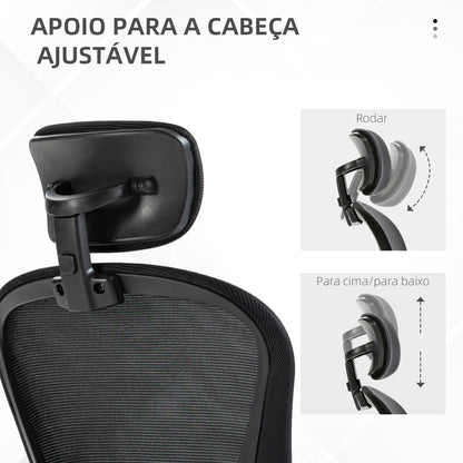 Vinsetto Cadeira de Escritório Basculante Cadeira de Escritório Giratória com Encosto Alto Apoio para a Cabeça Ajustável Suporte Lombar Apoio para os Braços Dobrável e Altura Ajustável Carga 120 kg 62x64x112-120 cm Preto