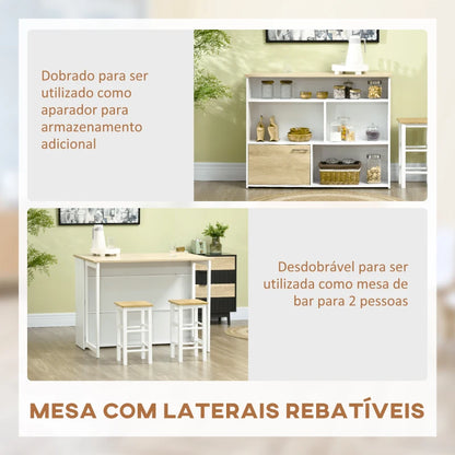 Ilha de Cozinha Nord com Mesa Alta Extensível - Design Moderno