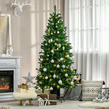 HOMCOM Árvore de Natal Artificial Altura 180cm Ignífugo com 714 Ramos 200 Luzes LED IPX2 8 Modos Folhas de PVC Base Dobrável e Suporte Metálico Decoração de Natal para Interiores Verde