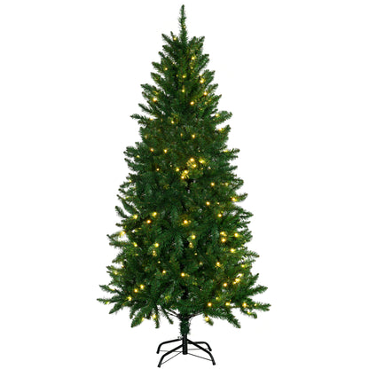 HOMCOM Árvore de Natal Artificial Altura 180cm Ignífugo com 714 Ramos 200 Luzes LED IPX2 8 Modos Folhas de PVC Base Dobrável e Suporte Metálico Decoração de Natal para Interiores Verde