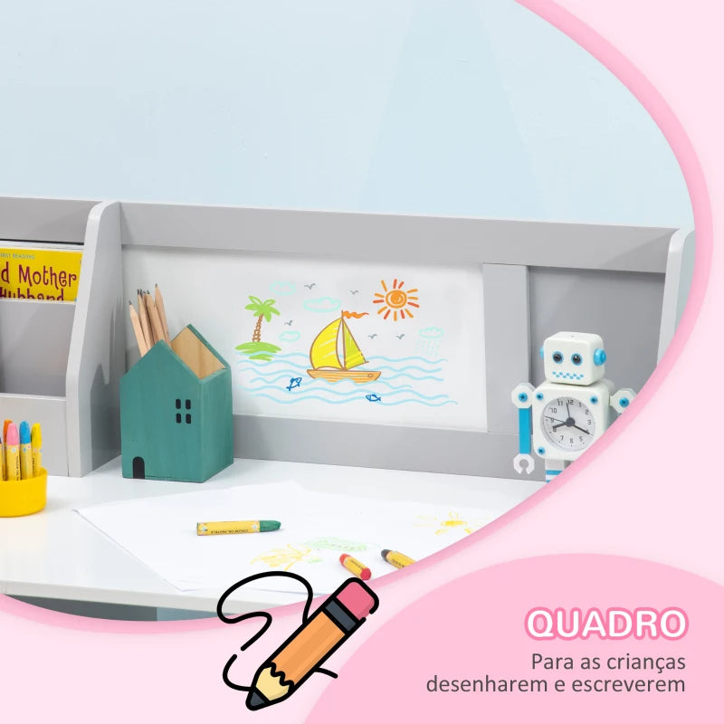 Secretária Infantil com Quadro e Cadeira - Cinzento/Branco - Design Nórdico