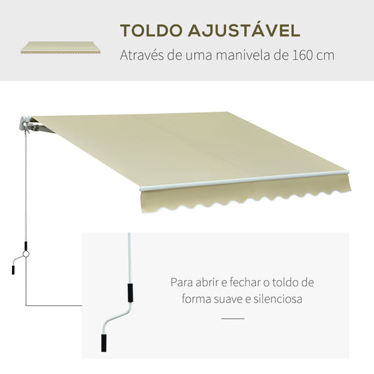 Outsunny Toldo Manual Dobrável de Alumínio Toldo para Varanda com Ângulo Ajustável e Manivela para Exterior Jardim 295x250 cm Bege