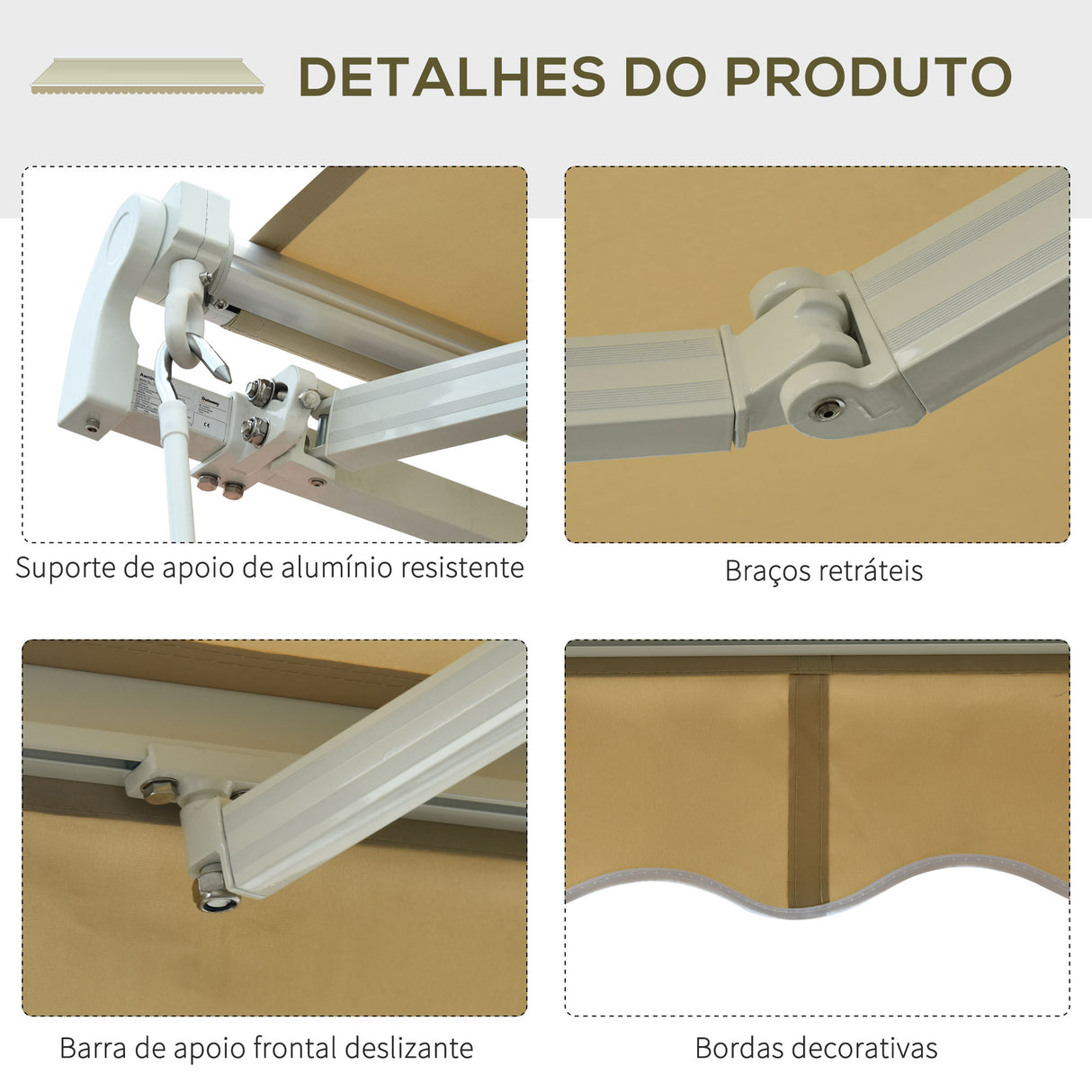 Outsunny Toldo Manual Dobrável de Alumínio Toldo para Varanda com Ângulo Ajustável e Manivela para Exterior Jardim 295x250 cm Bege