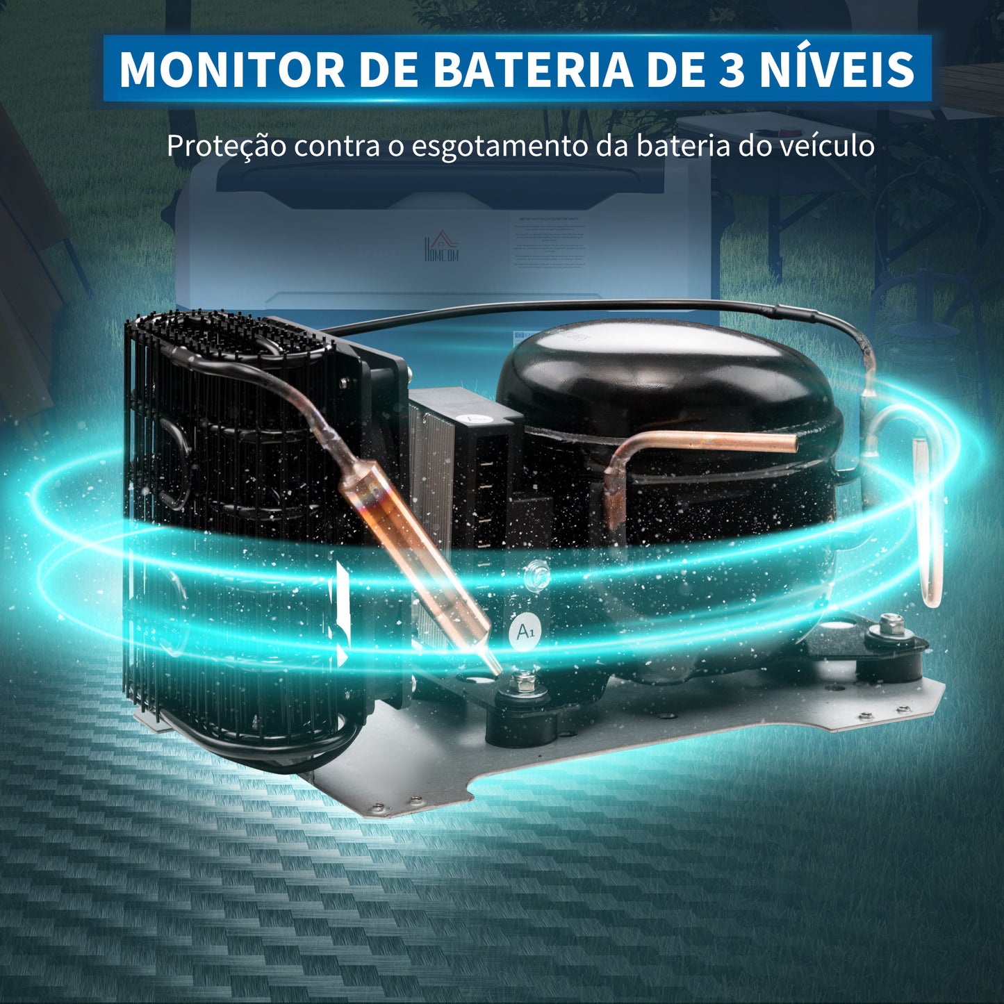 HOMCOM Geleira Elétrica de Compressor Portátil 30,5L para Carro -20℃ a 20℃ 12 / 24V CC e 100-240V AC com 2 Rodas Alças e Compartimento Congelador para Campismo Viagens 56,8x33x26,2 cm Preto