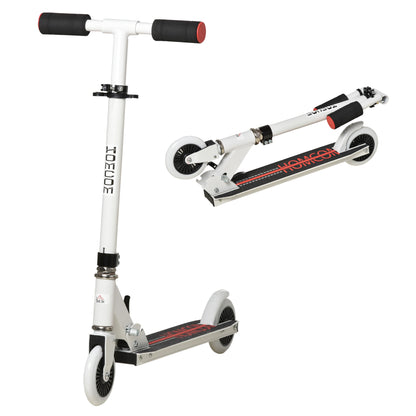 HOMCOM Trotinete para Crianças acima de 3 Anos Dobrável Scooter de 2 Rodas com Guiador Altura Ajustável Freio Posterior e Pedal Antiderrapante Carga 50kg 67,7x34x79,5-89,5cm Branco