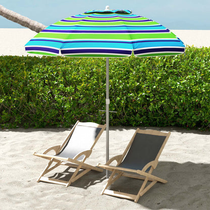 Outsunny Chapéu de Sol de Praia Ø178x205 cm Chapéu de Sol para Terraço com Inclinação de 45° e Altura Ajustável Abertura Manual Anti-UV Impermeável e Bolsa de Transporte para Jardim Piscina Multicolor